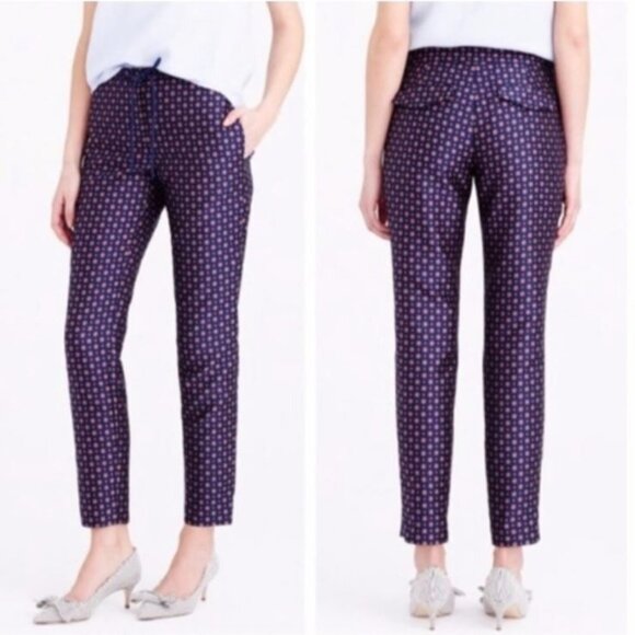 J Crew Blue & Orange Foulard Twill Drawstring Waist Dress Pants Size 2 - Picture 2 of 7